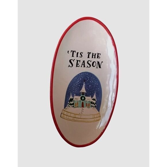 Angela Staehling Booville Magenta Oval Serving Plate 'Tis The Season Christmas - Picture 1 of 4